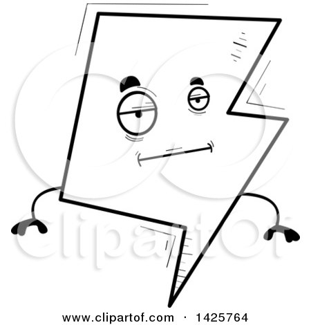 Clipart of a Cartoon Black and White Doodled Bored Lightning Character - Royalty Free Vector Illustration by Cory Thoman
