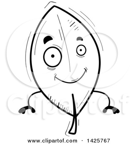 Clipart of a Cartoon Black and White Doodled Leaf Character - Royalty Free Vector Illustration by Cory Thoman