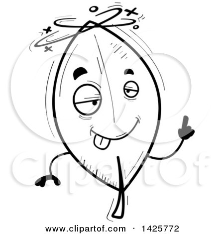 Clipart of a Cartoon Black and White Doodled Drunk Leaf Character - Royalty Free Vector Illustration by Cory Thoman