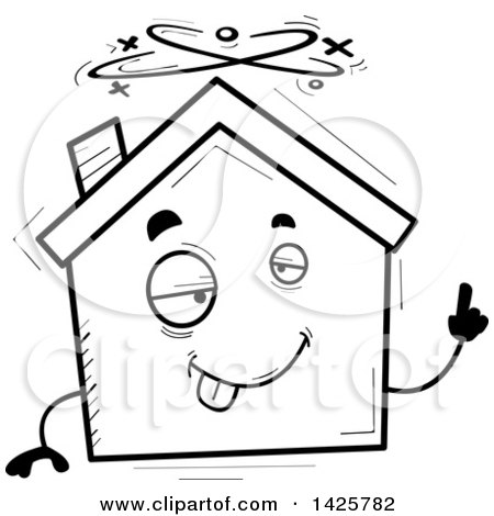 Clipart of a Cartoon Black and White Doodled Drunk Home Character - Royalty Free Vector Illustration by Cory Thoman