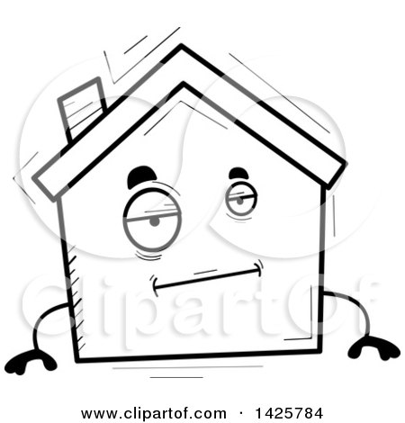 Clipart of a Cartoon Black and White Doodled Bored Home Character - Royalty Free Vector Illustration by Cory Thoman