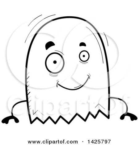 Clipart of a Cartoon Black and White Doodled Ghost - Royalty Free Vector Illustration by Cory Thoman