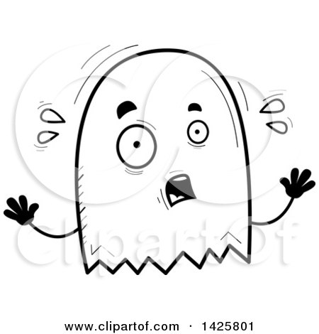 Clipart of a Cartoon Black and White Doodled Scared Ghost - Royalty Free Vector Illustration by Cory Thoman