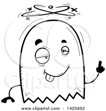 Clipart of a Cartoon Black and White Doodled Drunk Ghost - Royalty Free Vector Illustration by Cory Thoman