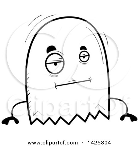 Clipart of a Cartoon Black and White Doodled Bored Ghost - Royalty Free Vector Illustration by Cory Thoman