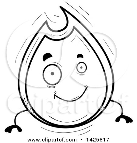 Clipart of a Cartoon Black and White Doodled Flame Character - Royalty Free Vector Illustration by Cory Thoman
