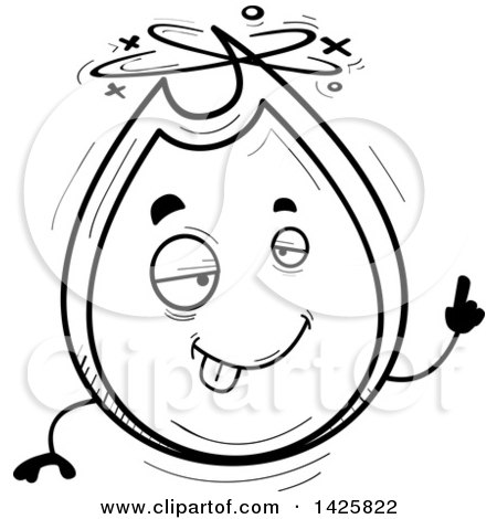 Clipart of a Cartoon Black and White Doodled Drunk Flame Character - Royalty Free Vector Illustration by Cory Thoman