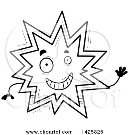 Clipart of a Cartoon Black and White Doodled Waving Explosion Character - Royalty Free Vector Illustration by Cory Thoman