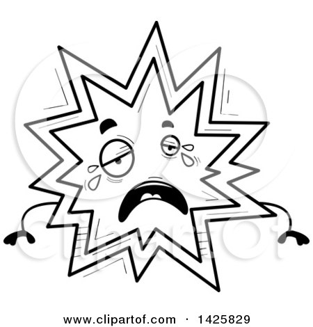 Clipart of a Cartoon Black and White Doodled Crying Explosion Character - Royalty Free Vector Illustration by Cory Thoman