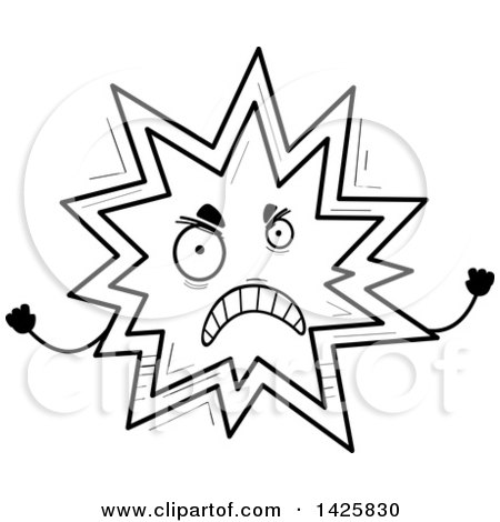 Clipart of a Cartoon Black and White Doodled Mad Explosion Character - Royalty Free Vector Illustration by Cory Thoman
