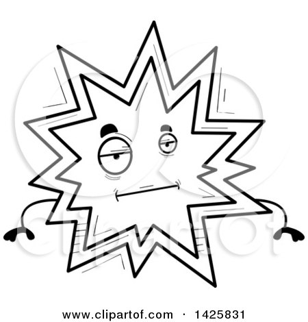 Clipart of a Cartoon Black and White Doodled Bored Explosion Character - Royalty Free Vector Illustration by Cory Thoman