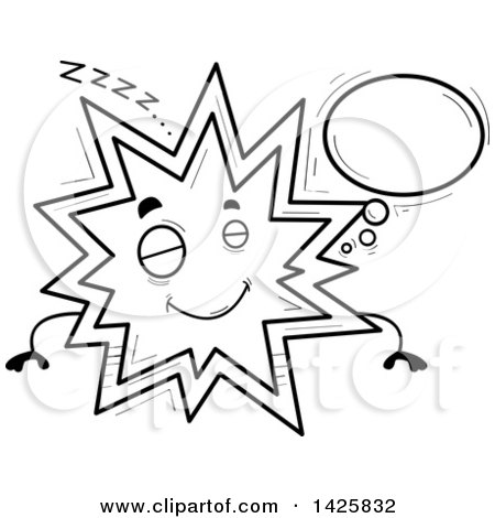 Clipart of a Cartoon Black and White Doodled Dreaming Explosion Character - Royalty Free Vector Illustration by Cory Thoman