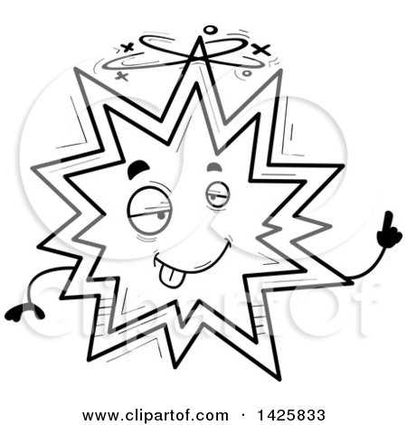Clipart of a Cartoon Black and White Doodled Drunk Explosion Character - Royalty Free Vector Illustration by Cory Thoman
