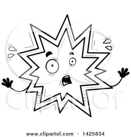 Clipart of a Cartoon Black and White Doodled Scared Explosion Character - Royalty Free Vector Illustration by Cory Thoman