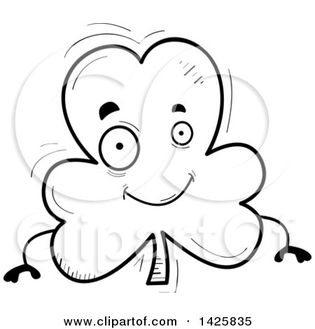 Clipart of a Cartoon Black and White Doodled Shamrock Clover Character - Royalty Free Vector Illustration by Cory Thoman