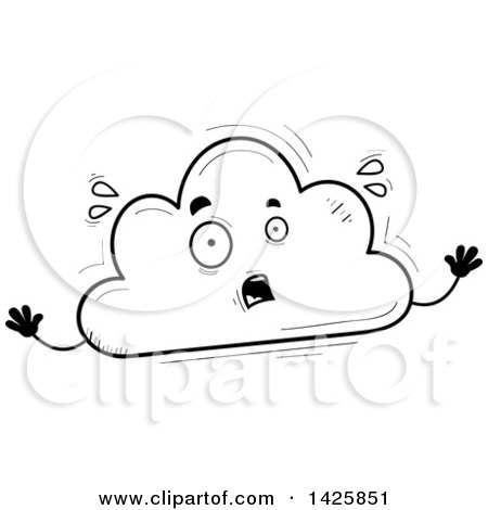 Clipart of a Cartoon Black and White Doodled Scared Cloud Character - Royalty Free Vector Illustration by Cory Thoman