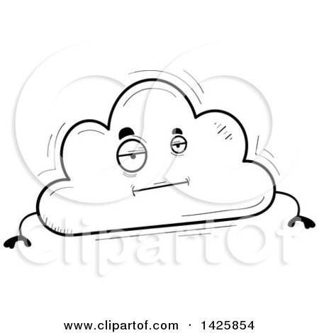 Clipart of a Cartoon Black and White Doodled Bored Cloud Character - Royalty Free Vector Illustration by Cory Thoman