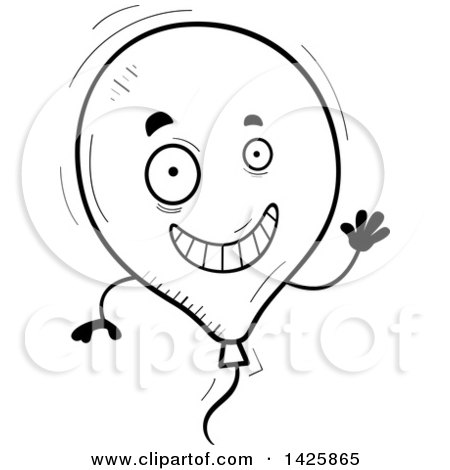 Clipart of a Cartoon Black and White Doodled Waving Balloon Character - Royalty Free Vector Illustration by Cory Thoman
