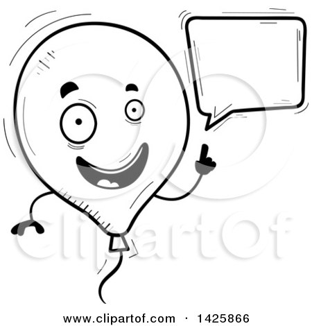 Clipart of a Cartoon Black and White Doodled Talking Balloon Character - Royalty Free Vector Illustration by Cory Thoman