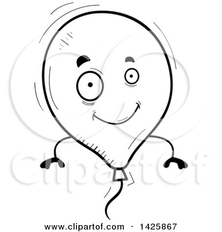 Clipart of a Cartoon Black and White Doodled Balloon Character - Royalty Free Vector Illustration by Cory Thoman