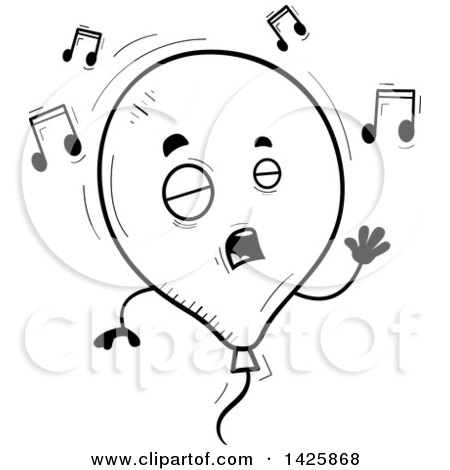 Clipart of a Cartoon Black and White Doodled Singing Balloon Character - Royalty Free Vector Illustration by Cory Thoman