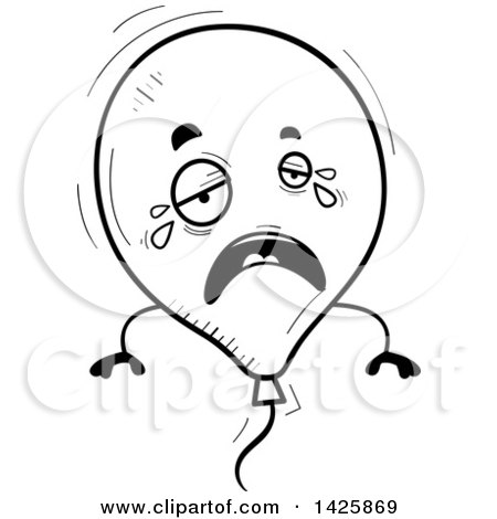 Clipart of a Cartoon Black and White Doodled Crying Balloon Character - Royalty Free Vector Illustration by Cory Thoman