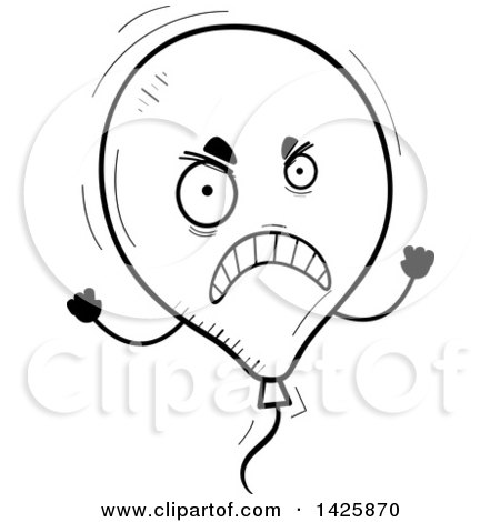 Clipart of a Cartoon Black and White Doodled Mad Balloon Character - Royalty Free Vector Illustration by Cory Thoman