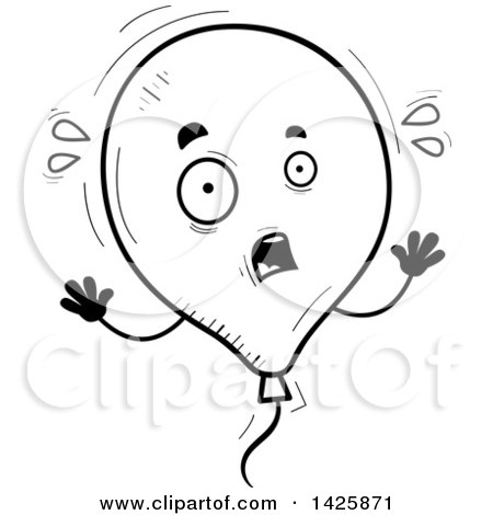 Clipart of a Cartoon Black and White Doodled Scared Balloon Character - Royalty Free Vector Illustration by Cory Thoman