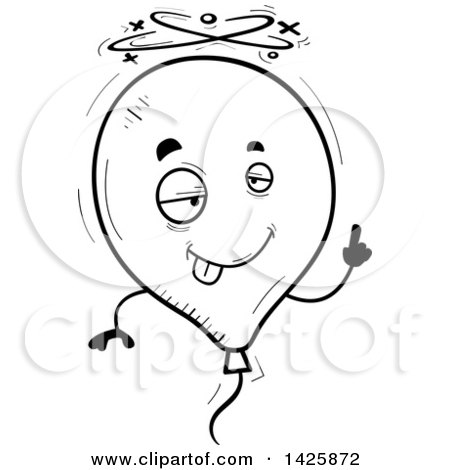 Clipart of a Cartoon Black and White Doodled Drunk Balloon Character - Royalty Free Vector Illustration by Cory Thoman