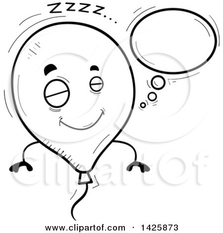 Clipart of a Cartoon Black and White Doodled Dreaming Balloon Character - Royalty Free Vector Illustration by Cory Thoman