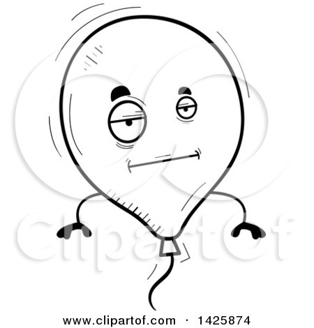 Clipart of a Cartoon Black and White Doodled Bored Balloon Character - Royalty Free Vector Illustration by Cory Thoman