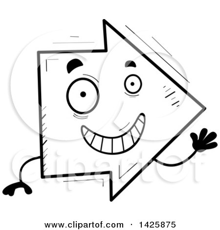Clipart of a Cartoon Black and White Doodled Waving Arrow Character - Royalty Free Vector Illustration by Cory Thoman