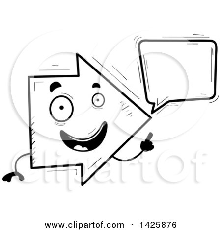 Clipart of a Cartoon Black and White Doodled Talking Arrow Character - Royalty Free Vector Illustration by Cory Thoman