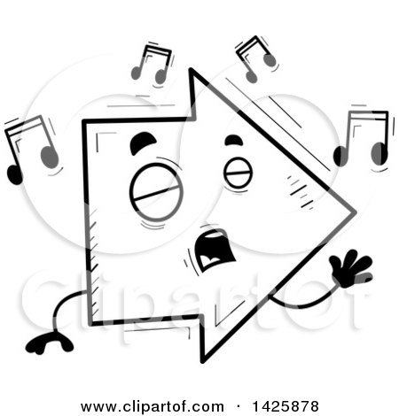 Clipart of a Cartoon Black and White Doodled Singing Arrow Character - Royalty Free Vector Illustration by Cory Thoman