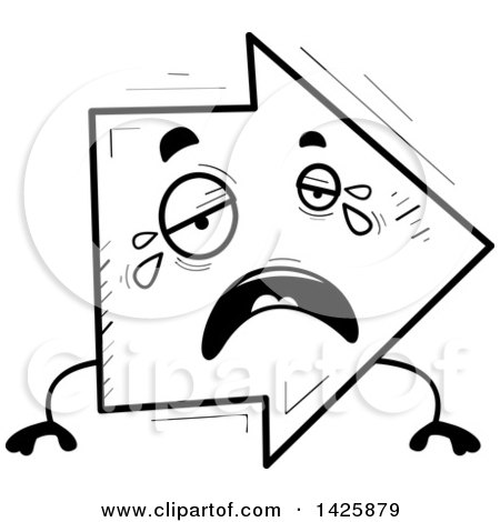 Clipart of a Cartoon Black and White Doodled Crying Arrow Character - Royalty Free Vector Illustration by Cory Thoman