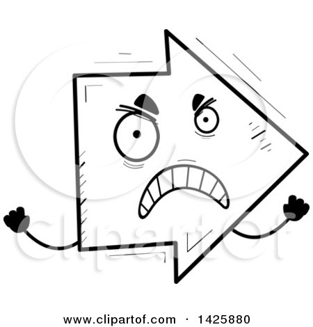 Clipart of a Cartoon Black and White Doodled Mad Arrow Character - Royalty Free Vector Illustration by Cory Thoman