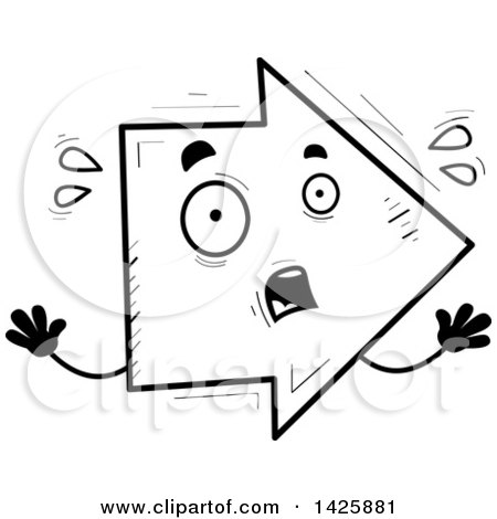 Clipart of a Cartoon Black and White Doodled Scared Arrow Character - Royalty Free Vector Illustration by Cory Thoman