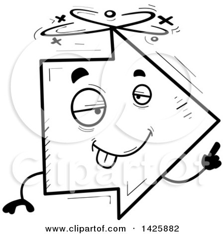 Clipart of a Cartoon Black and White Doodled Drunk Arrow Character - Royalty Free Vector Illustration by Cory Thoman
