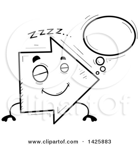 Clipart of a Cartoon Black and White Doodled Dreaming Arrow Character - Royalty Free Vector Illustration by Cory Thoman