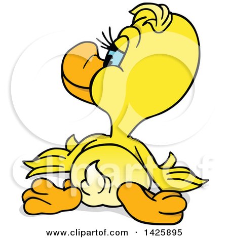 Clipart of a Cartoon Rear View of a Yellow Duck on the Ground - Royalty Free Vector Illustration by dero