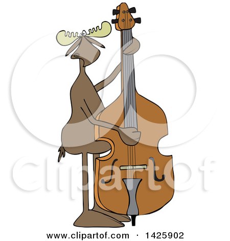 Clipart of a Cartoon Moose Playing and Plucking a Double Bass - Royalty Free Vector Illustration by djart