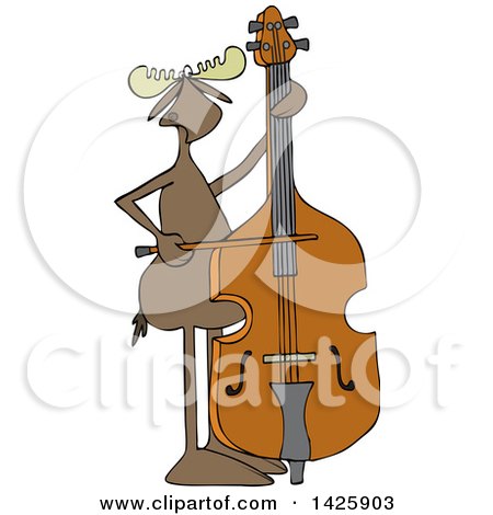 Clipart of a Cartoon Moose Playing a Double Bass with a Bow - Royalty Free Vector Illustration by djart