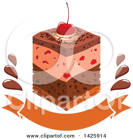 Clipart of a Piece of Cake with a Cherry over a Banner - Royalty Free Vector Illustration by Vector Tradition SM