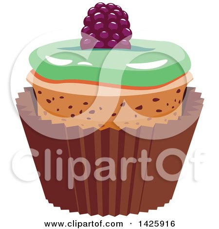Clipart of a Cupcake with a Berry - Royalty Free Vector Illustration by Vector Tradition SM