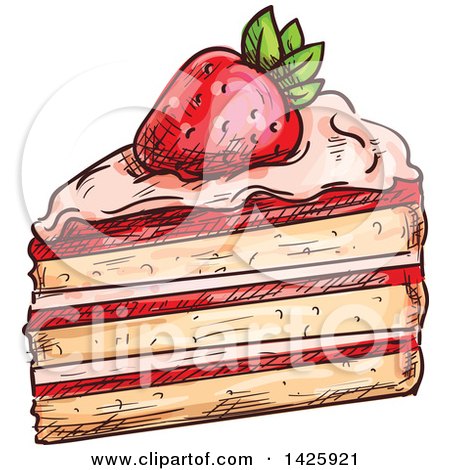 Clipart of a Sketched Piece of Strawberry Cake - Royalty Free Vector Illustration by Vector Tradition SM