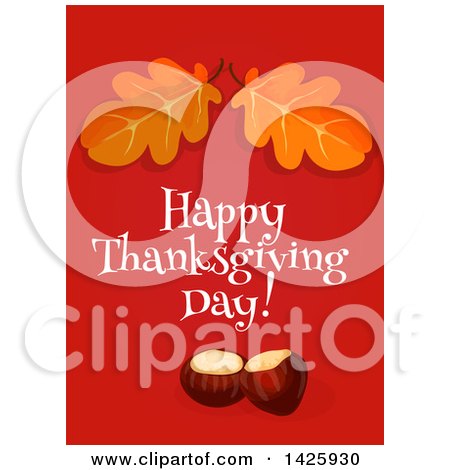 Clipart of a Happy Thanksgiving Day Greeting with Acorns and Oak Leaves - Royalty Free Vector Illustration by Vector Tradition SM