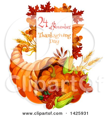 Clipart of a Thanksgiving Cornucopia and Text - Royalty Free Vector Illustration by Vector Tradition SM
