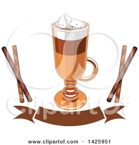 Clipart of a Coffee Macchiato with Pirouettes over a Banner - Royalty Free Vector Illustration by Vector Tradition SM