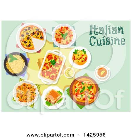 Clipart of a Table Set with Italian Cuisine - Royalty Free Vector Illustration by Vector Tradition SM