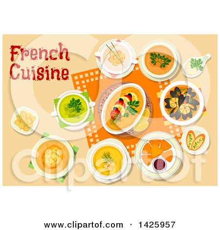 Clipart of a Table Set with French Cuisine - Royalty Free Vector Illustration by Vector Tradition SM